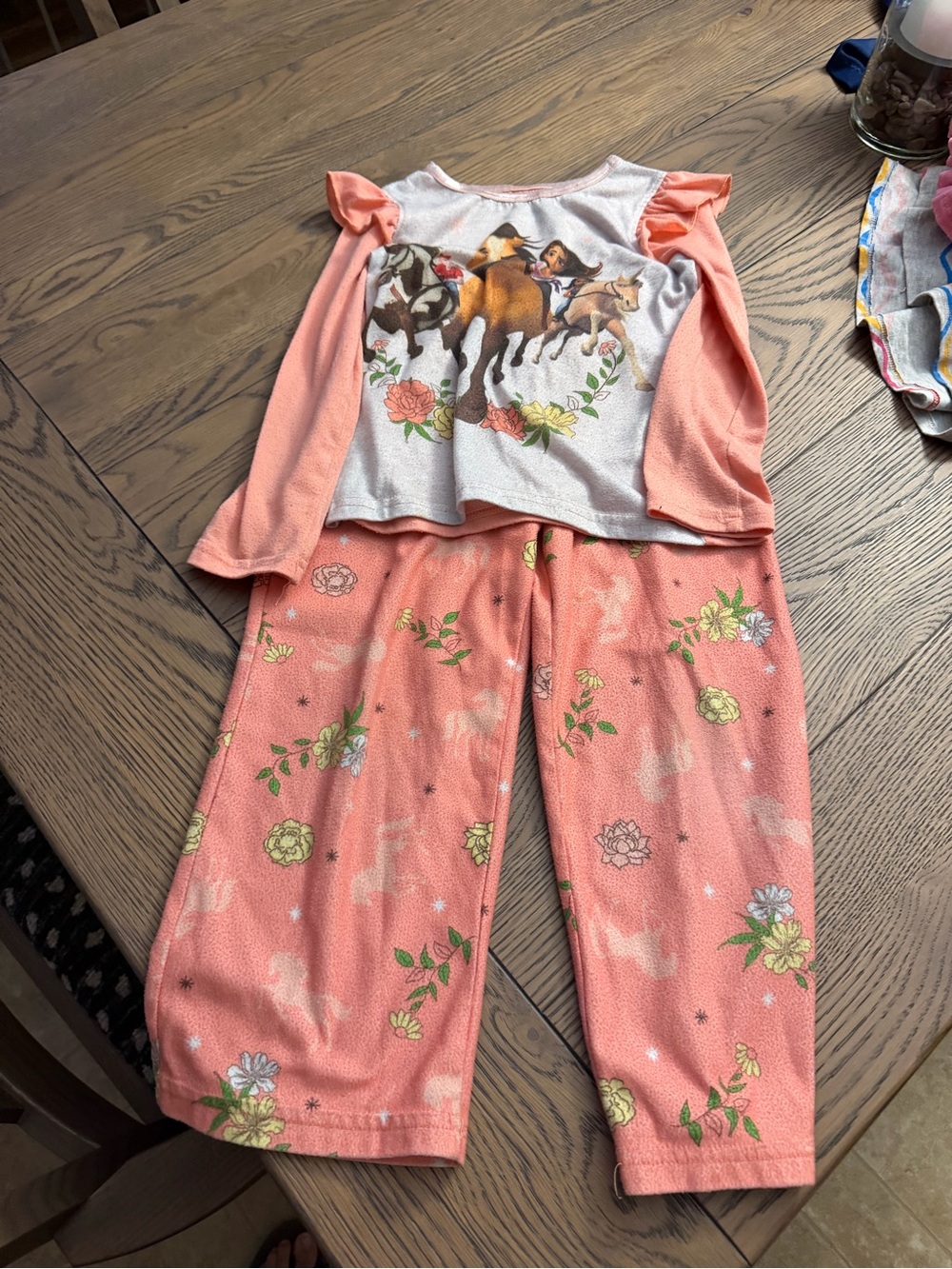 Kids Coral Floral Horse Print Pajama Set